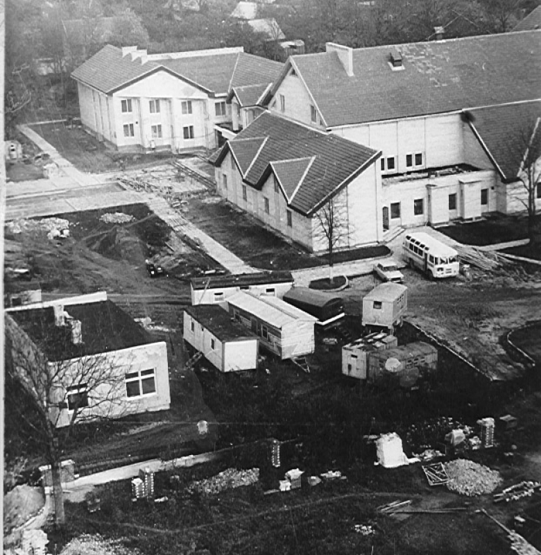 Kernavės kultūros namų pastato statyba 1988 m. Būsimas Kernavės seniūnijos ir muziejaus pastatas. A. Aleknos nuotrauka 